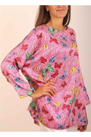 Maglia manica lunga in seta con farfalle Laboratorio Capri | MAXITSHIRTFARFALLEFUXIA